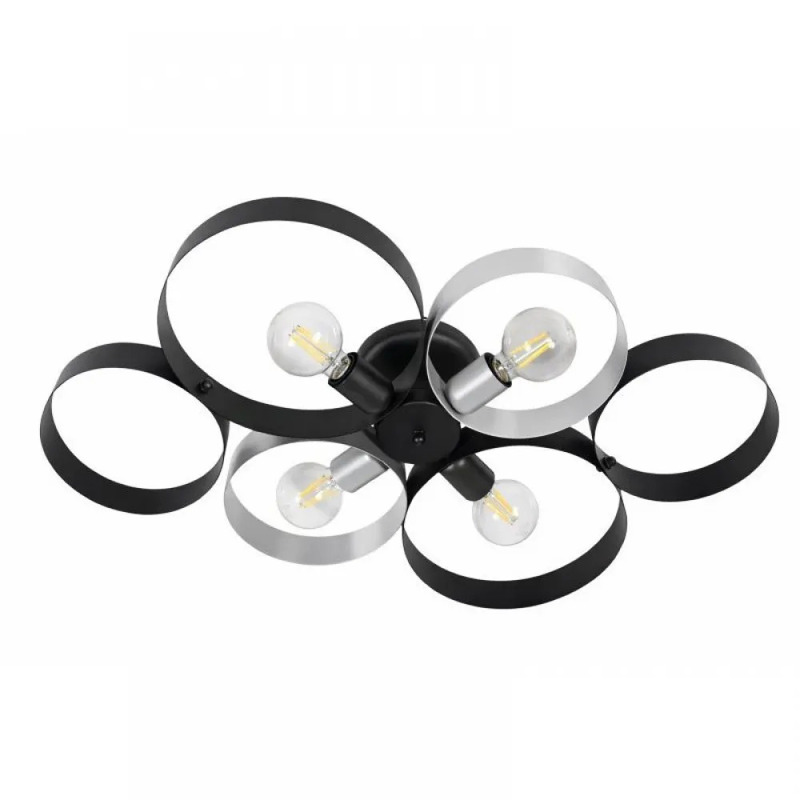 NG Lighting Φωτιστικό Οροφής Πλαφονιέρα Χειροποίητο Μεταλλικό Μαύρο/Ασημί Τετράφωτο Ε27 80x10cm 2027260